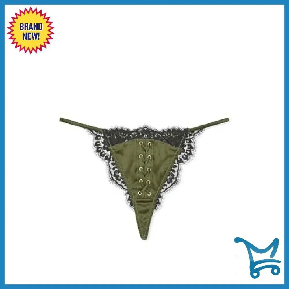 Satin Lace Thong Panty Low Rise Stretch Silk Minimal Coverage New